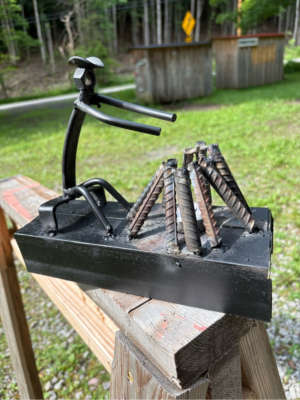 Handmade Metal Campfire Sculpture - Black